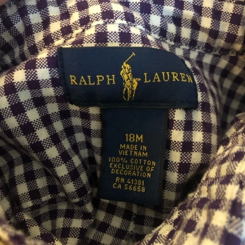 Ralph Lauren Infant/Toddler Button Down Oxford Shirt Purple Check 18MO Easter